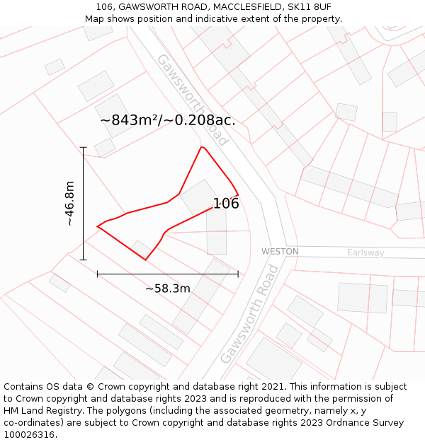 106, GAWSWORTH ROAD, MACCLESFIELD, SK11 8UF: Plot and title map