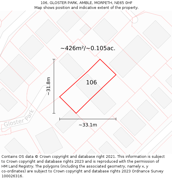 106, GLOSTER PARK, AMBLE, MORPETH, NE65 0HF: Plot and title map