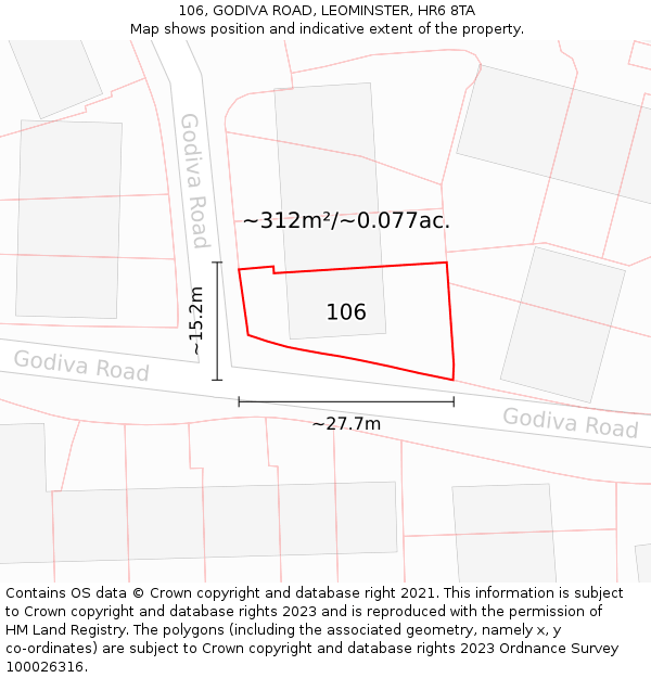 106, GODIVA ROAD, LEOMINSTER, HR6 8TA: Plot and title map