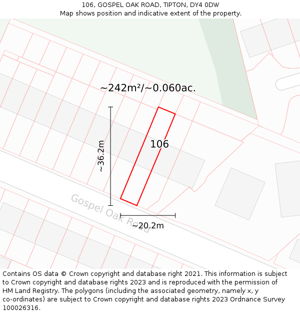 106, GOSPEL OAK ROAD, TIPTON, DY4 0DW: Plot and title map