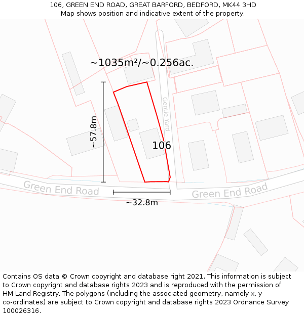 106, GREEN END ROAD, GREAT BARFORD, BEDFORD, MK44 3HD: Plot and title map