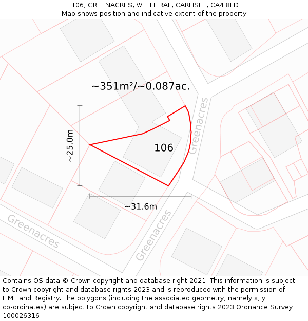 106, GREENACRES, WETHERAL, CARLISLE, CA4 8LD: Plot and title map