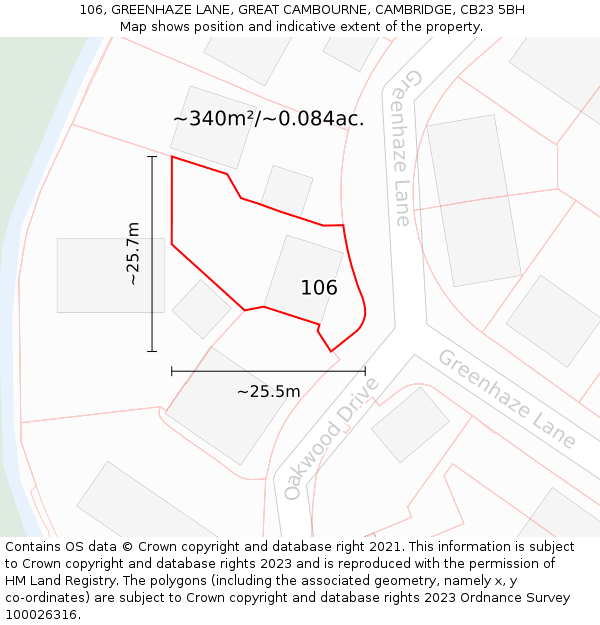 106, GREENHAZE LANE, GREAT CAMBOURNE, CAMBRIDGE, CB23 5BH: Plot and title map