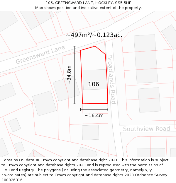 106, GREENSWARD LANE, HOCKLEY, SS5 5HF: Plot and title map