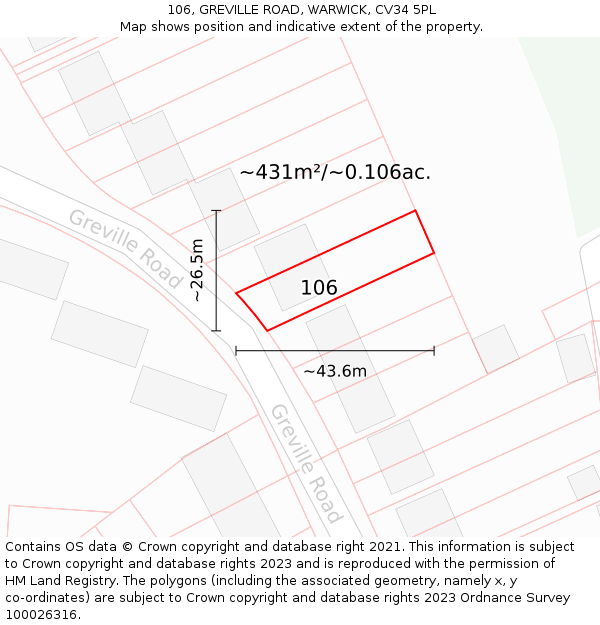 106, GREVILLE ROAD, WARWICK, CV34 5PL: Plot and title map