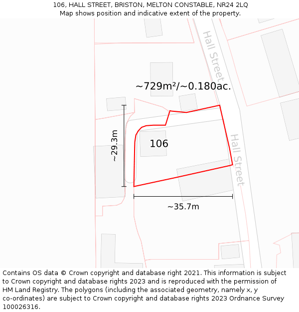 106, HALL STREET, BRISTON, MELTON CONSTABLE, NR24 2LQ: Plot and title map