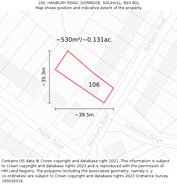 106, HANBURY ROAD, DORRIDGE, SOLIHULL, B93 8DL: Plot and title map