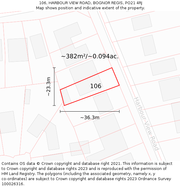 106, HARBOUR VIEW ROAD, BOGNOR REGIS, PO21 4RJ: Plot and title map