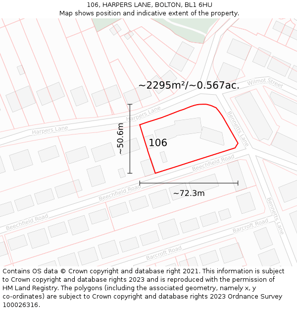 106, HARPERS LANE, BOLTON, BL1 6HU: Plot and title map