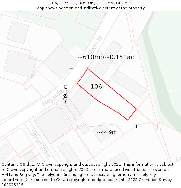 106, HEYSIDE, ROYTON, OLDHAM, OL2 6LS: Plot and title map