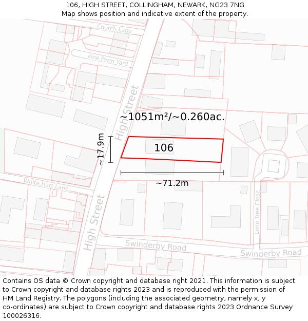 106, HIGH STREET, COLLINGHAM, NEWARK, NG23 7NG: Plot and title map