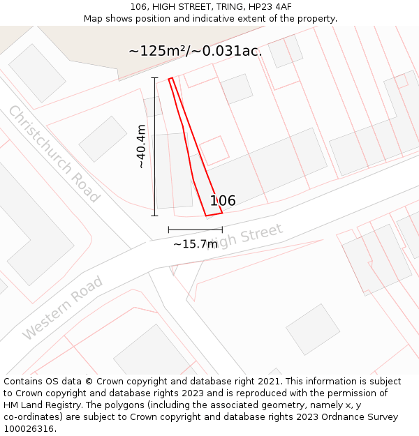 106, HIGH STREET, TRING, HP23 4AF: Plot and title map