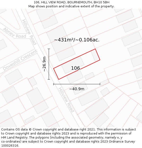 106, HILL VIEW ROAD, BOURNEMOUTH, BH10 5BH: Plot and title map