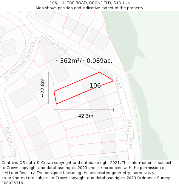 106, HILLTOP ROAD, DRONFIELD, S18 1UN: Plot and title map