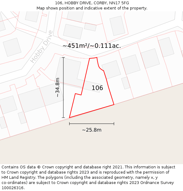 106, HOBBY DRIVE, CORBY, NN17 5FG: Plot and title map