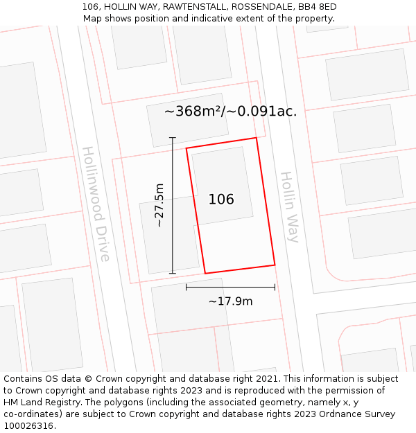 106, HOLLIN WAY, RAWTENSTALL, ROSSENDALE, BB4 8ED: Plot and title map