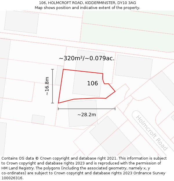 106, HOLMCROFT ROAD, KIDDERMINSTER, DY10 3AG: Plot and title map