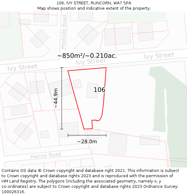 106, IVY STREET, RUNCORN, WA7 5PA: Plot and title map