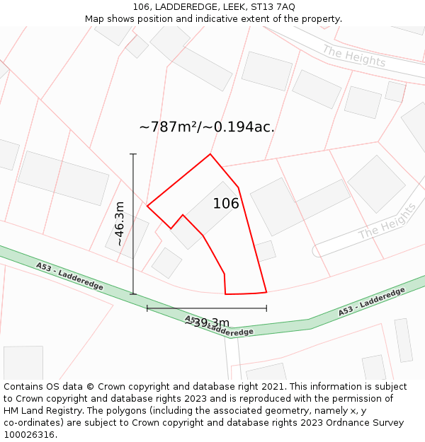 106, LADDEREDGE, LEEK, ST13 7AQ: Plot and title map