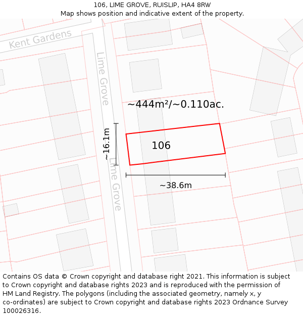 106, LIME GROVE, RUISLIP, HA4 8RW: Plot and title map