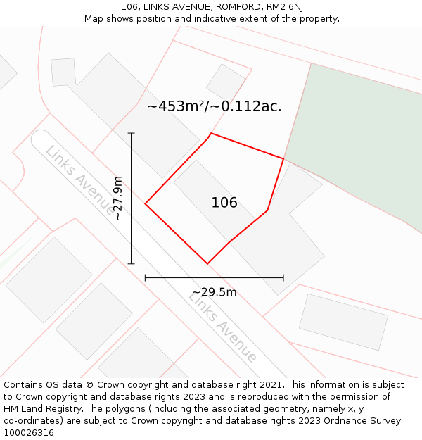 106, LINKS AVENUE, ROMFORD, RM2 6NJ: Plot and title map