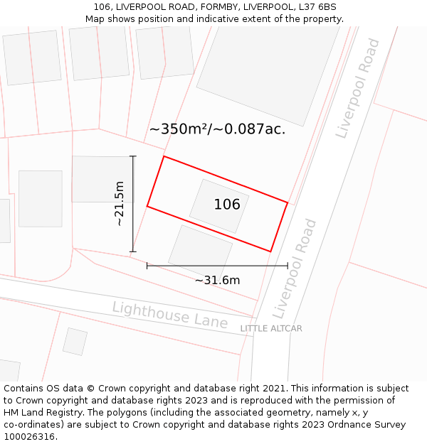106, LIVERPOOL ROAD, FORMBY, LIVERPOOL, L37 6BS: Plot and title map