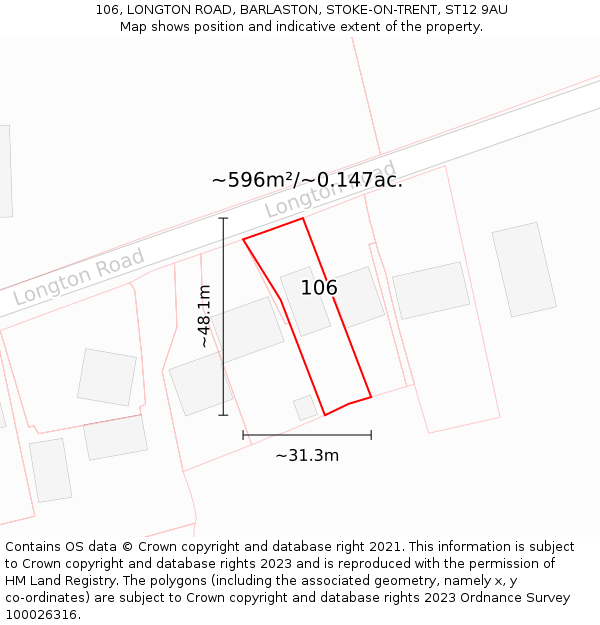 106, LONGTON ROAD, BARLASTON, STOKE-ON-TRENT, ST12 9AU: Plot and title map