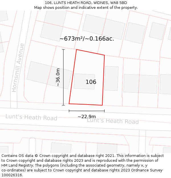 106, LUNTS HEATH ROAD, WIDNES, WA8 5BD: Plot and title map