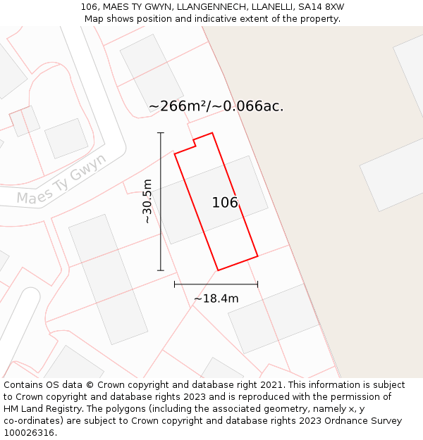 106, MAES TY GWYN, LLANGENNECH, LLANELLI, SA14 8XW: Plot and title map