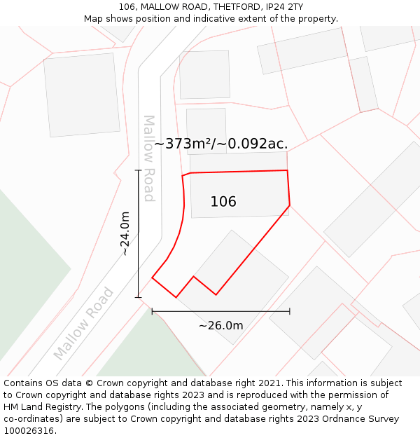 106, MALLOW ROAD, THETFORD, IP24 2TY: Plot and title map