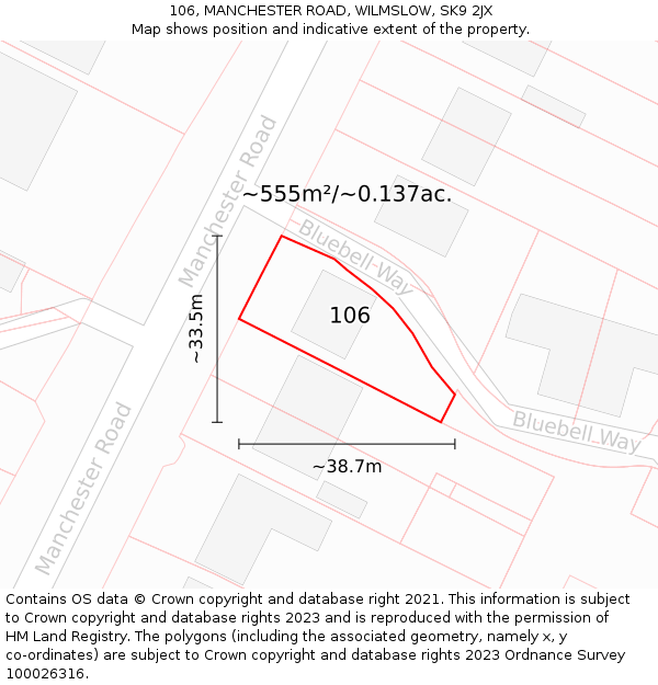 106, MANCHESTER ROAD, WILMSLOW, SK9 2JX: Plot and title map