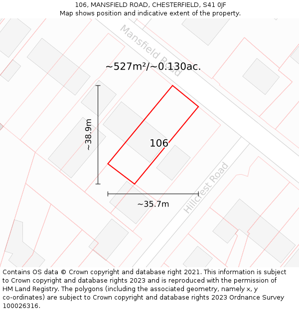 106, MANSFIELD ROAD, CHESTERFIELD, S41 0JF: Plot and title map