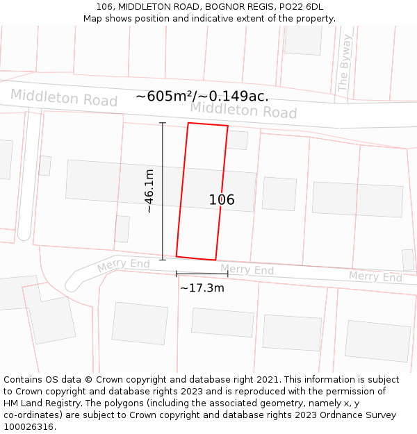 106, MIDDLETON ROAD, BOGNOR REGIS, PO22 6DL: Plot and title map