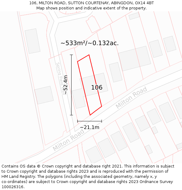 106, MILTON ROAD, SUTTON COURTENAY, ABINGDON, OX14 4BT: Plot and title map