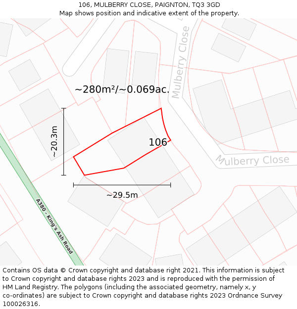 106, MULBERRY CLOSE, PAIGNTON, TQ3 3GD: Plot and title map