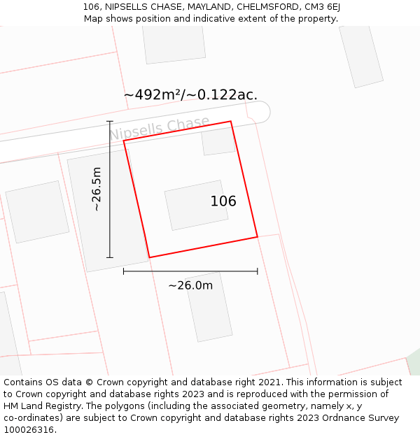 106, NIPSELLS CHASE, MAYLAND, CHELMSFORD, CM3 6EJ: Plot and title map