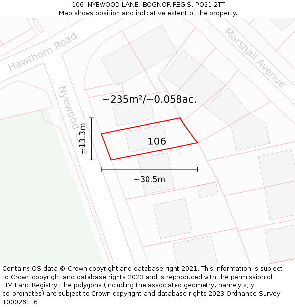 106, NYEWOOD LANE, BOGNOR REGIS, PO21 2TT: Plot and title map