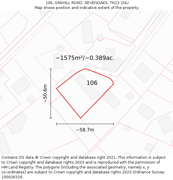 106, OAKHILL ROAD, SEVENOAKS, TN13 1NU: Plot and title map