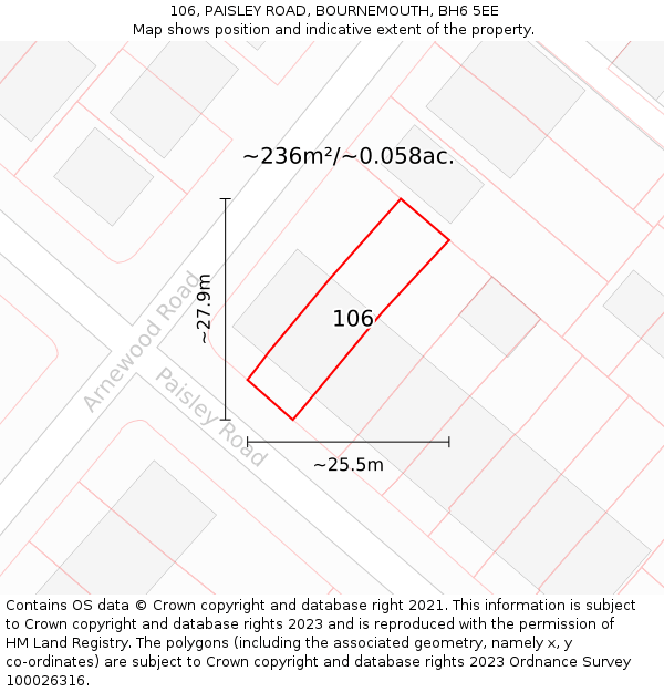 106, PAISLEY ROAD, BOURNEMOUTH, BH6 5EE: Plot and title map