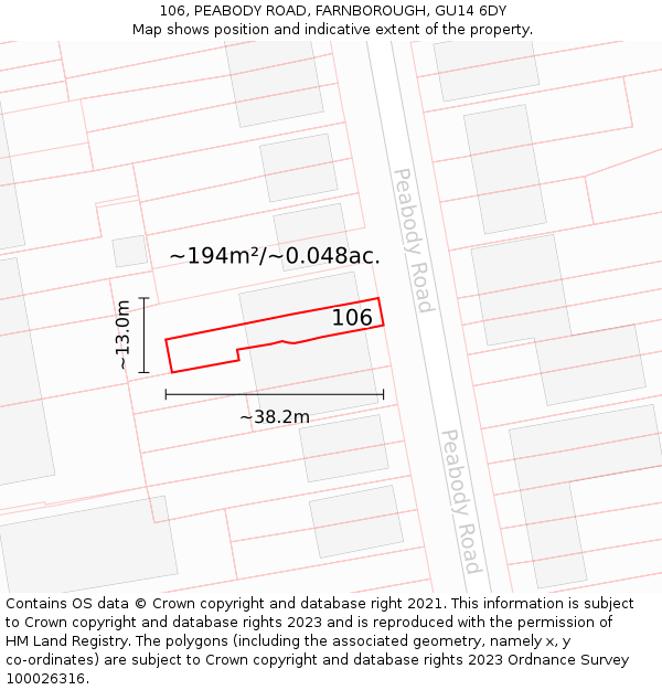 106, PEABODY ROAD, FARNBOROUGH, GU14 6DY: Plot and title map