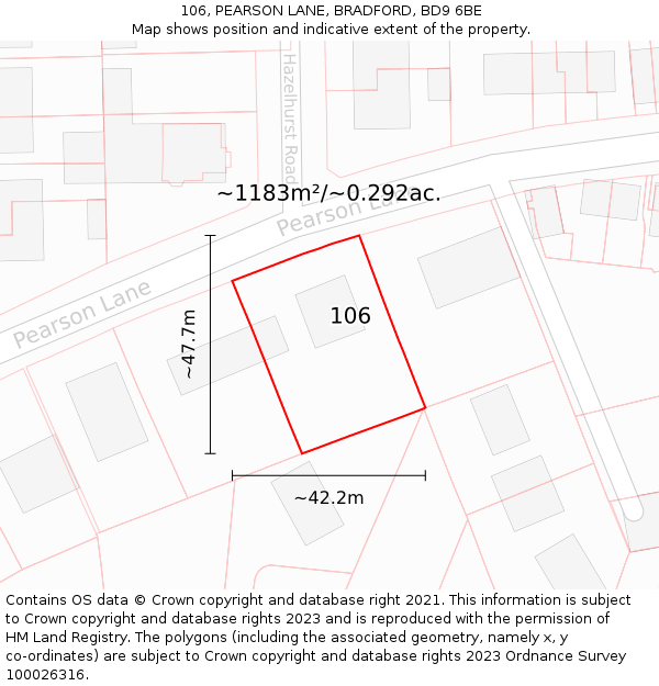 106, PEARSON LANE, BRADFORD, BD9 6BE: Plot and title map