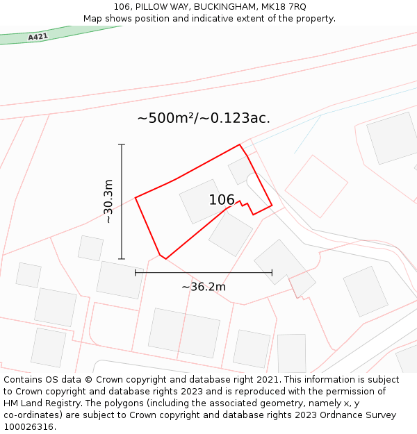 106, PILLOW WAY, BUCKINGHAM, MK18 7RQ: Plot and title map