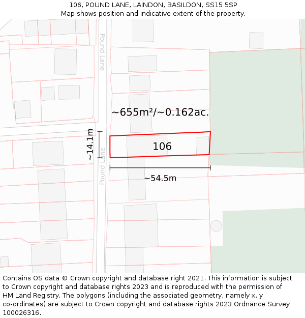 106, POUND LANE, LAINDON, BASILDON, SS15 5SP: Plot and title map