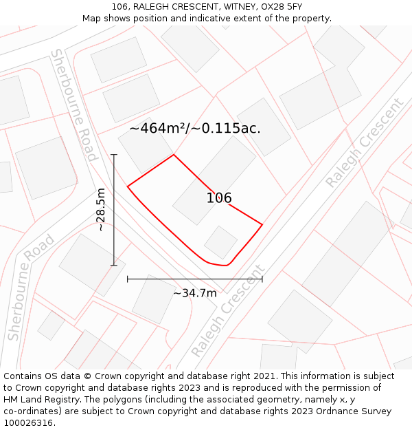 106, RALEGH CRESCENT, WITNEY, OX28 5FY: Plot and title map