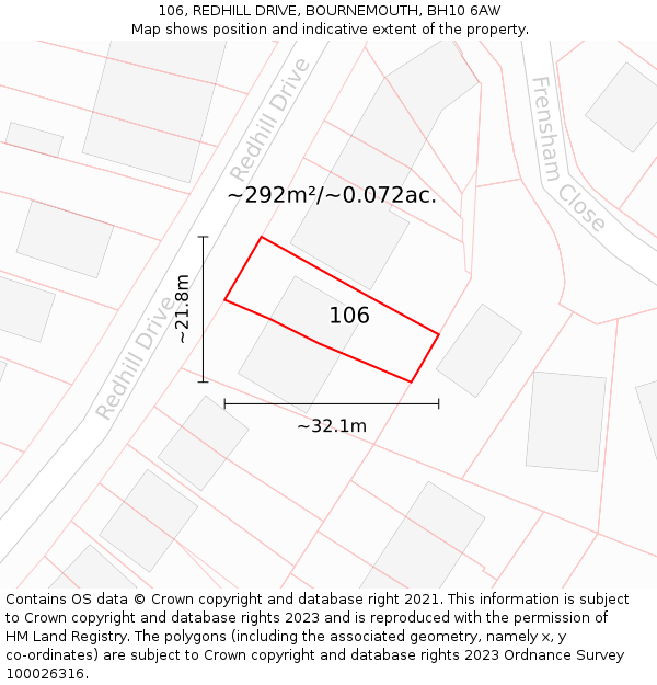 106, REDHILL DRIVE, BOURNEMOUTH, BH10 6AW: Plot and title map