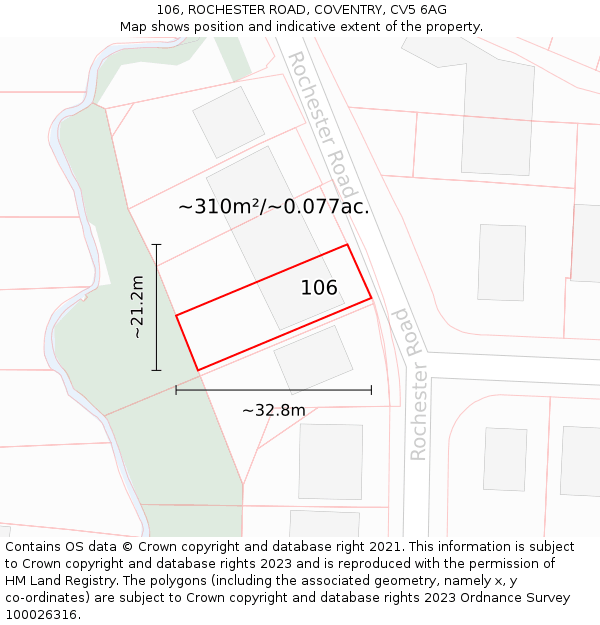 106, ROCHESTER ROAD, COVENTRY, CV5 6AG: Plot and title map