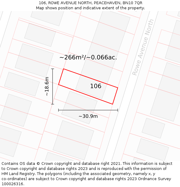 106, ROWE AVENUE NORTH, PEACEHAVEN, BN10 7QR: Plot and title map