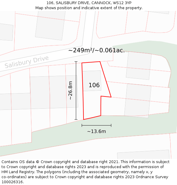 106, SALISBURY DRIVE, CANNOCK, WS12 3YP: Plot and title map