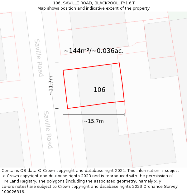 106, SAVILLE ROAD, BLACKPOOL, FY1 6JT: Plot and title map