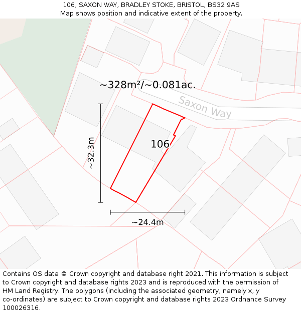 106, SAXON WAY, BRADLEY STOKE, BRISTOL, BS32 9AS: Plot and title map